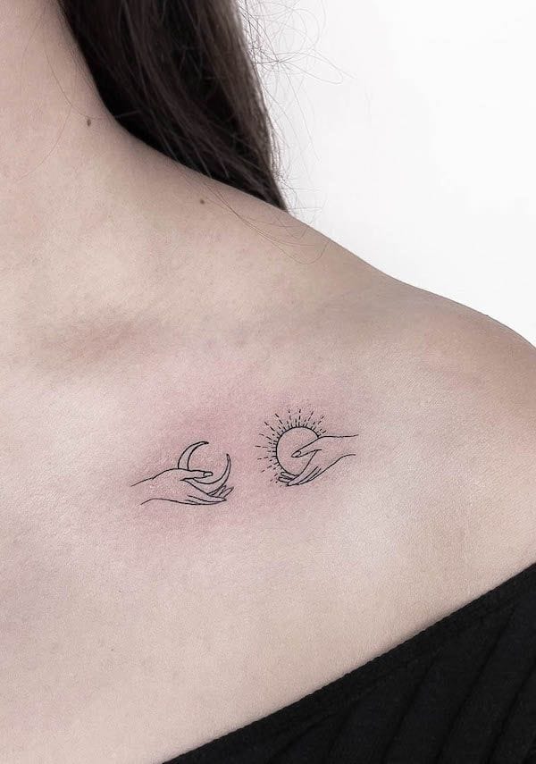 Meanings of Small Tattoo Ideas and Where to Get Them 10 Small Sun and Moon clavicle tattoos