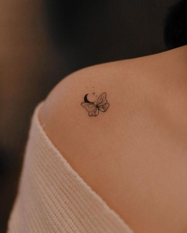 Meanings of Small Tattoo Ideas and Where to Get Them 14 small butterfly tattoo on the shoulder
