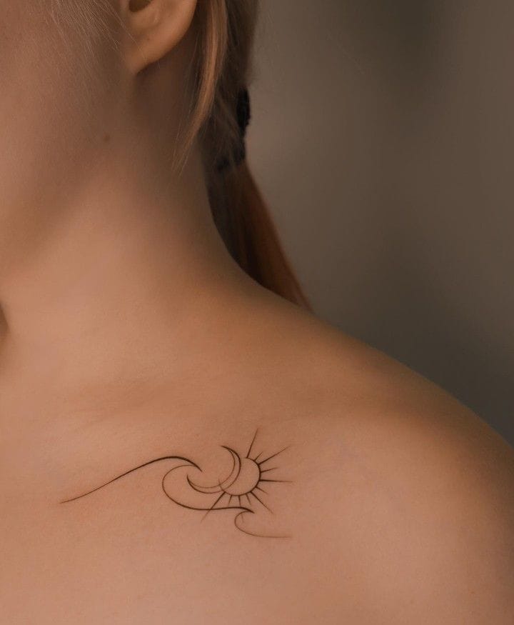Meanings of Small Tattoo Ideas and Where to Get Them 28 moon and sun tattoo below the neck