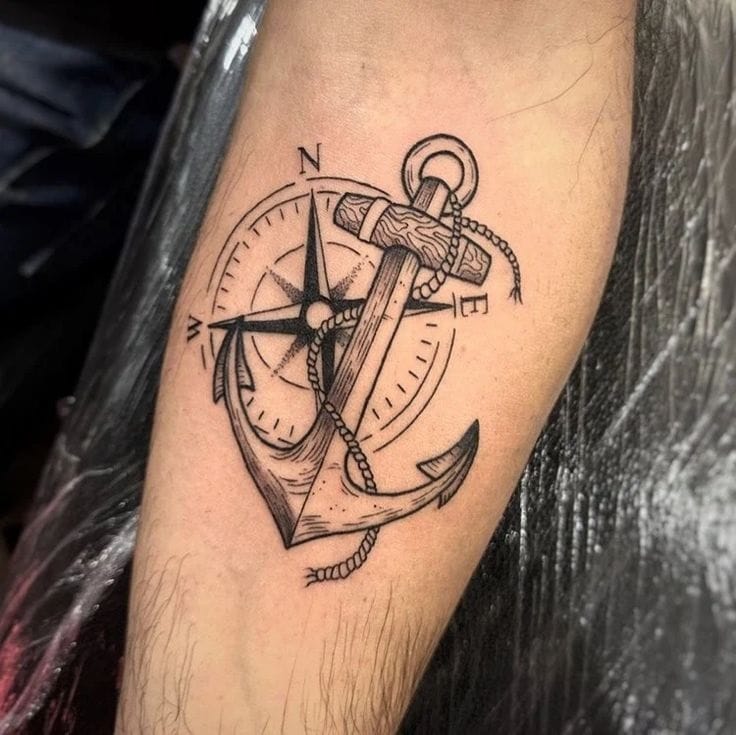 Navigating Life Nautical Compass Tattoo Design