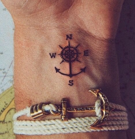 Anchor and Compass Tattoo Design for Wrist
