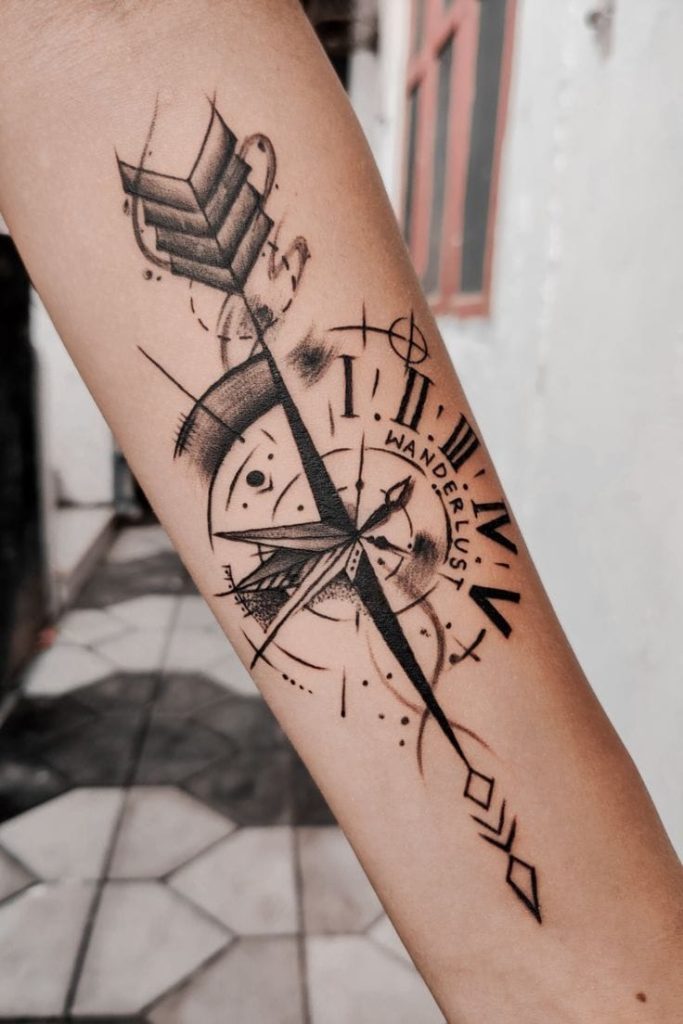Wanderlust Compass and Arrow Tattoo Design