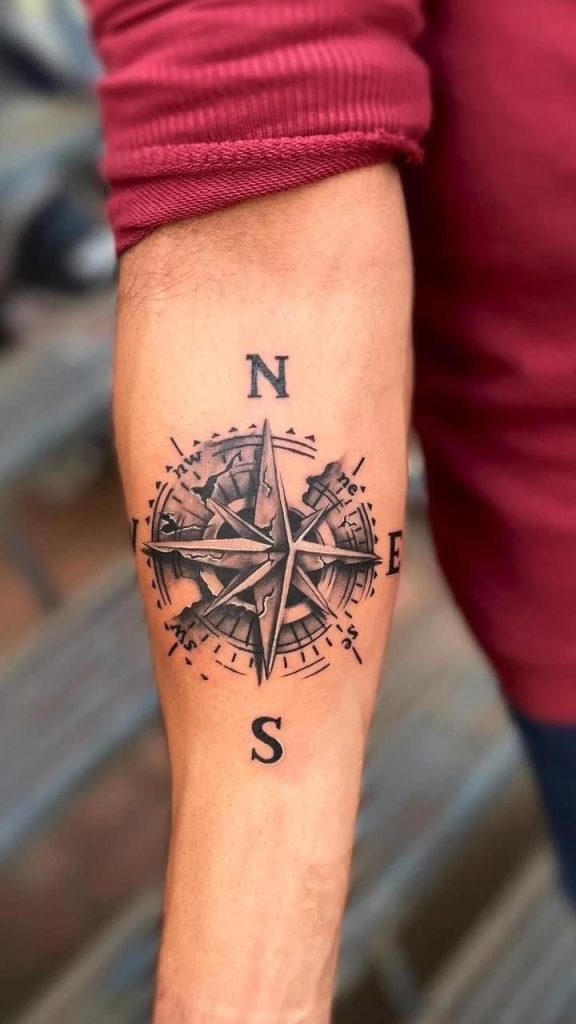 Classic Compass Tattoo with Cardinal Directions