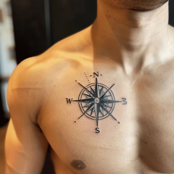 Compass Tattoo Meanings and Chest Placement Ideas
