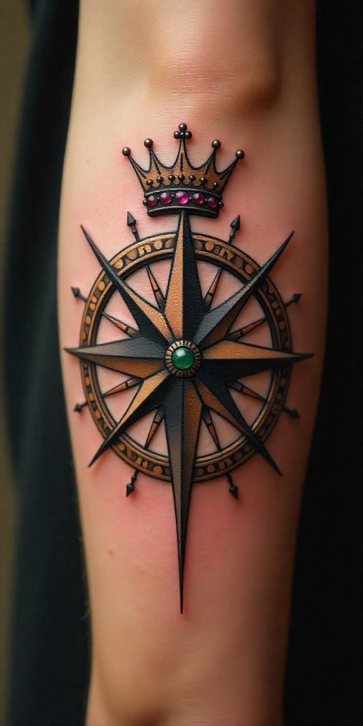 Compass and Crown Tattoo A Symbol of Guidance and Royalty