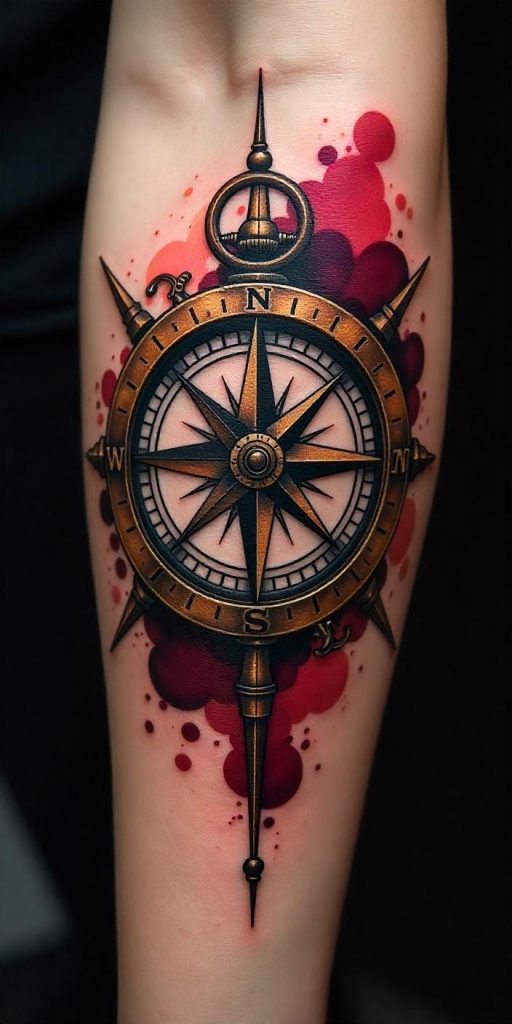 Compass Tattoo Design with Watercolor Effect