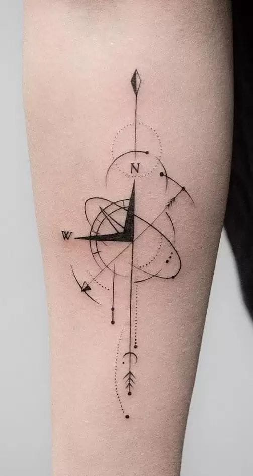 Geometric Compass Tattoo on Forearm Minimalist Style