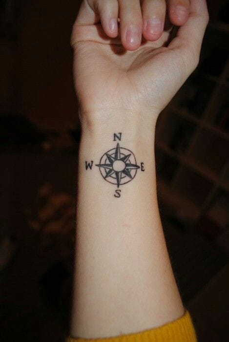 Small and Meaningful Compass Wrist Tattoo