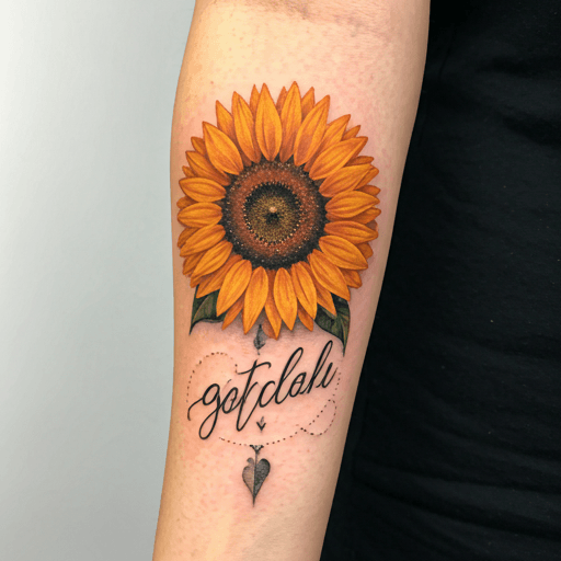 Sunflower Tattoo Meaning, Designs & Placement Ideas 9 Sunflower tattoo design with script lettering