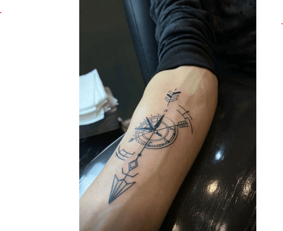 Timeless Navigation Compass and Clock with Arrow Tattoo