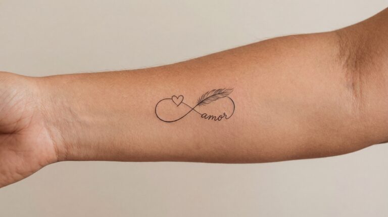 Fine-line infinity tattoo on inner forearm representing endless love and personal meaning