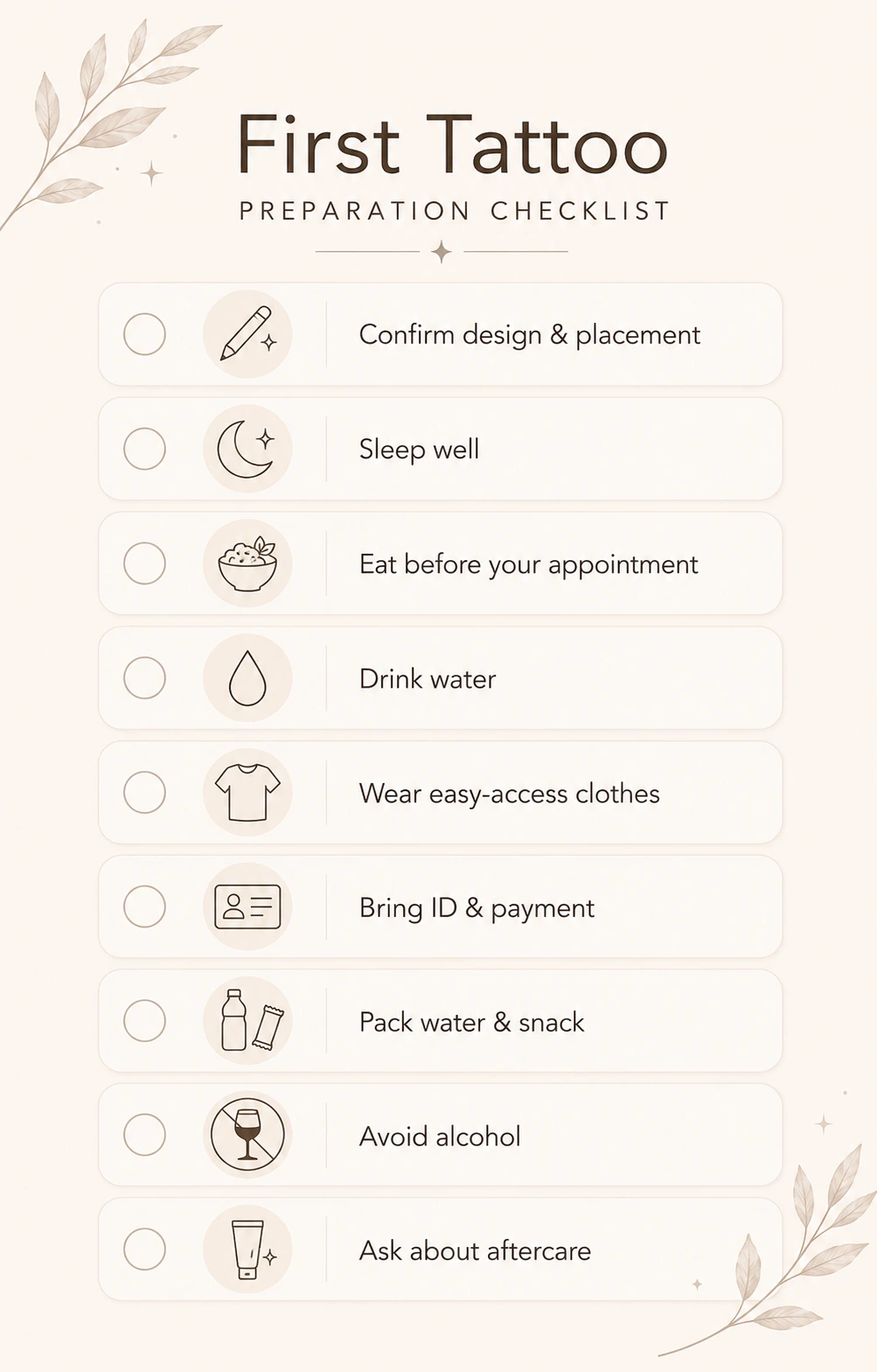 First tattoo preparation checklist infographic