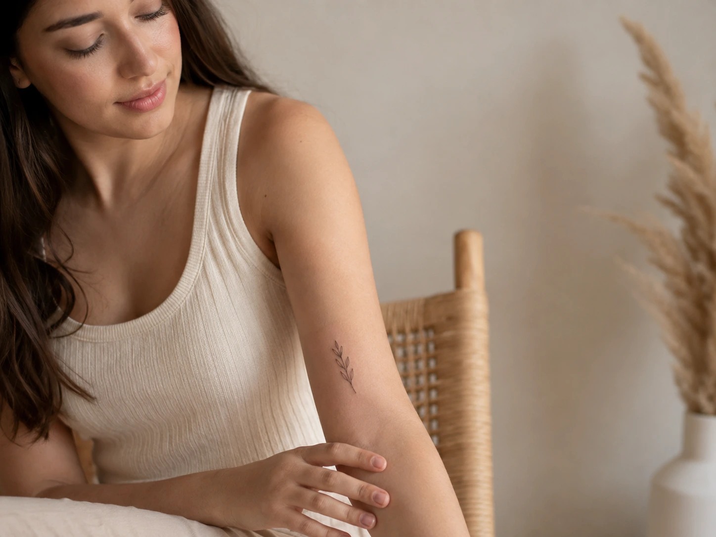Small minimalist tattoo on outer forearm as an example of a placement that can heal more easily