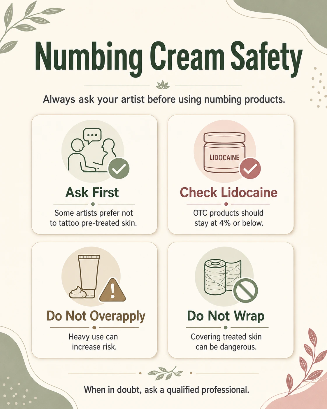 Tattoo numbing cream safety guide with tips to ask first check lidocaine avoid overapplying and do not wrap
